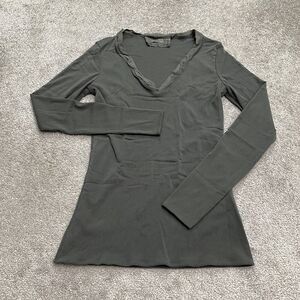 More By Siste's Italian Mesh Top Womens Small Dark Gray V-Neck Long Sleeve Lined